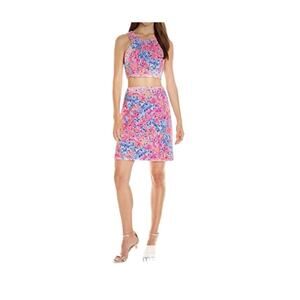 Lilly Pulitzer Set Cropped Top Skirt Pink Blue Coral Crab Mallika Print Cotton M